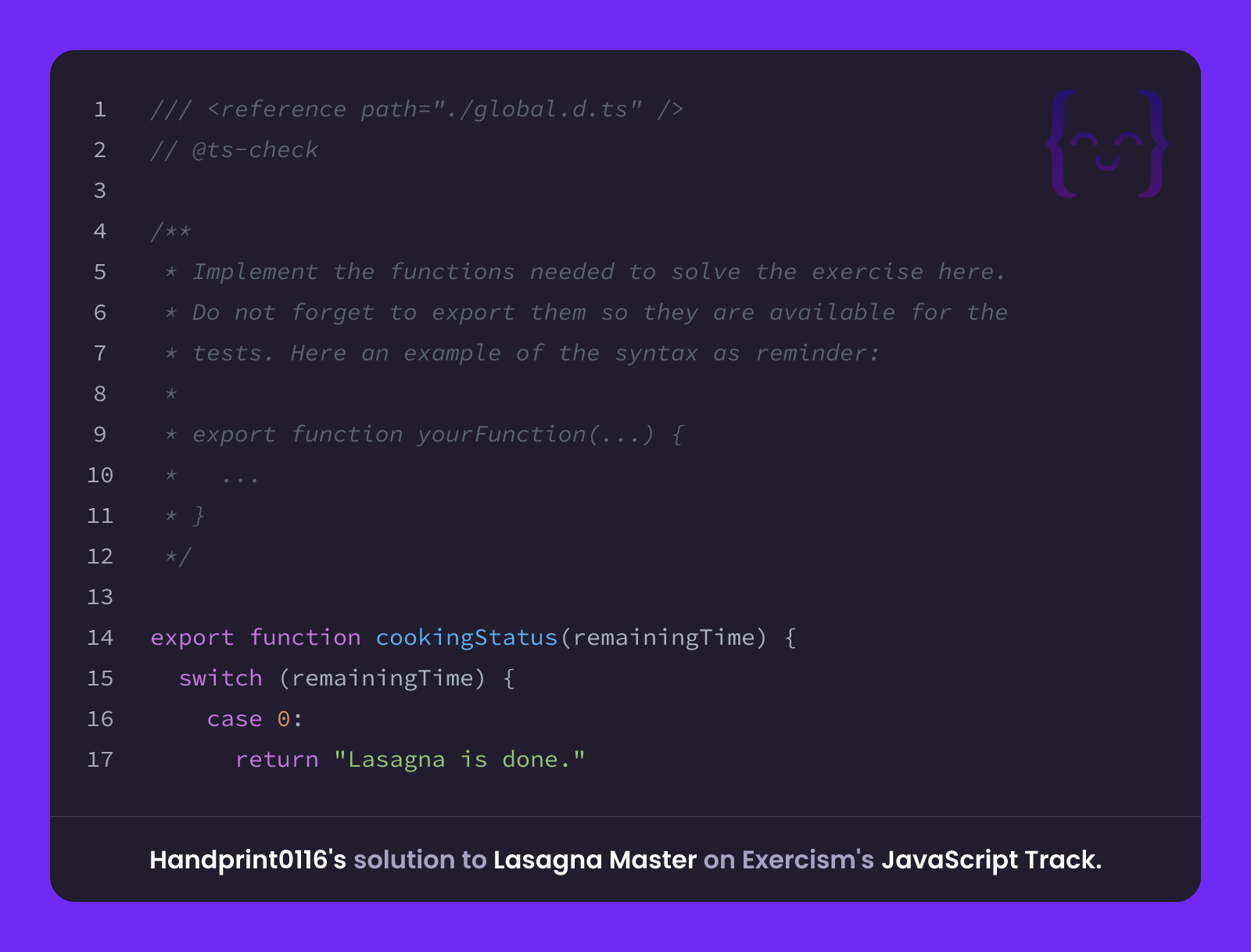 Handprint0116's solution for Lasagna Master in JavaScript on Exercism