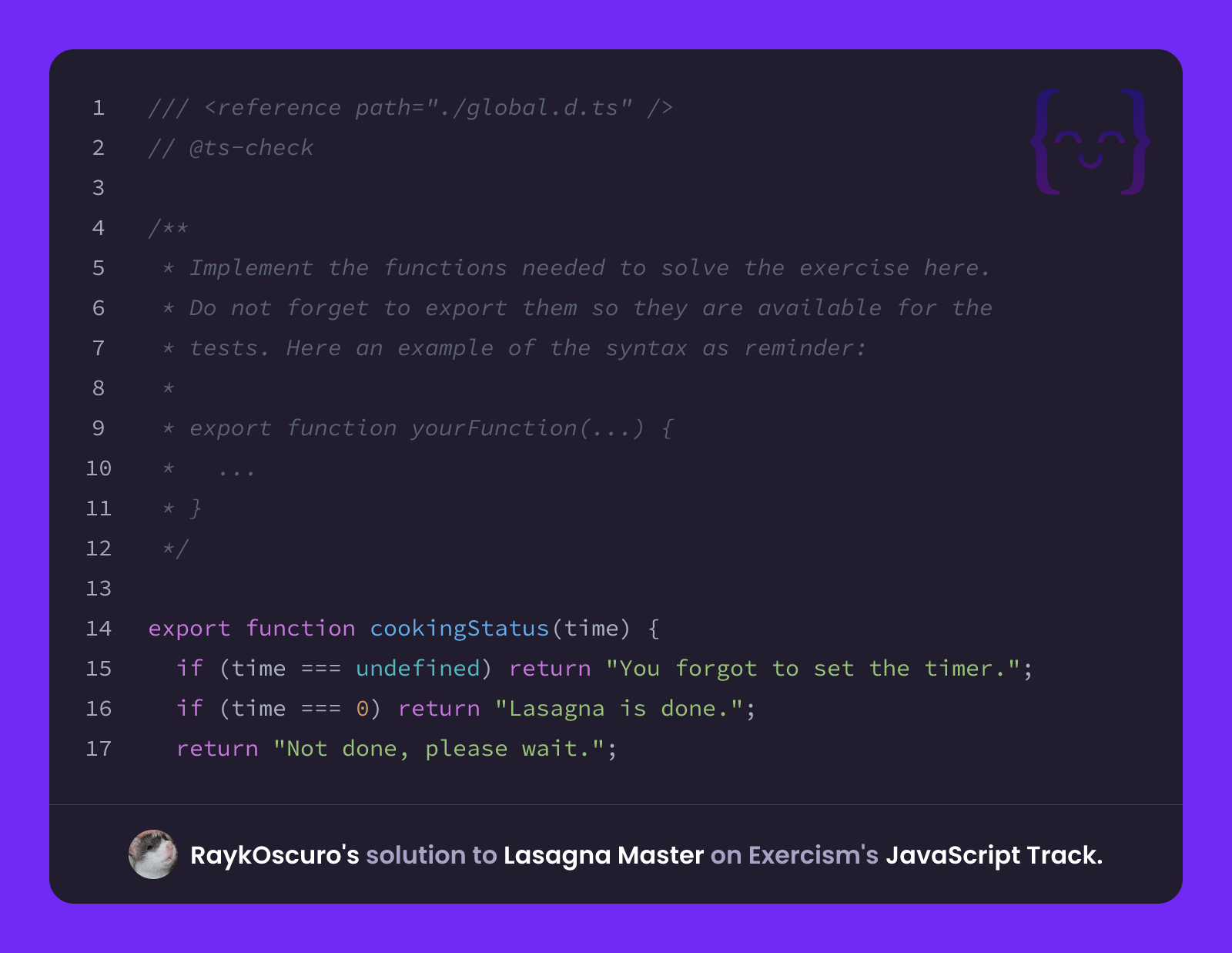 RaykOscuro's solution for Lasagna Master in JavaScript on Exercism