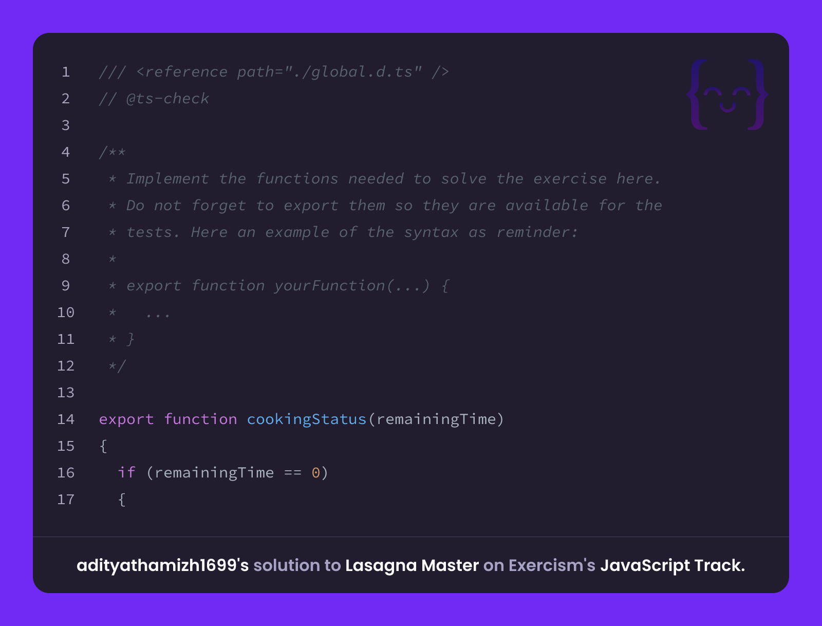 adityathamizh1699's solution for Lasagna Master in JavaScript on Exercism