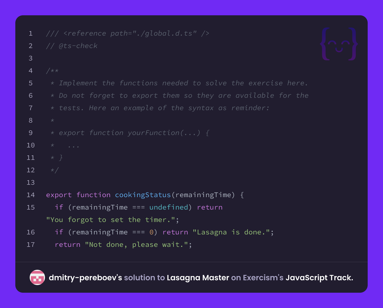 dmitry-pereboev's solution for Lasagna Master in JavaScript on Exercism
