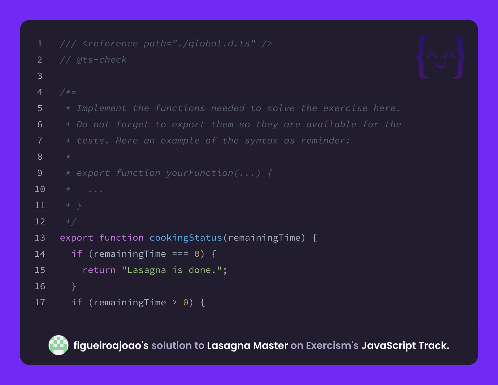 figueiroajoao's solution for Lasagna Master in JavaScript on Exercism