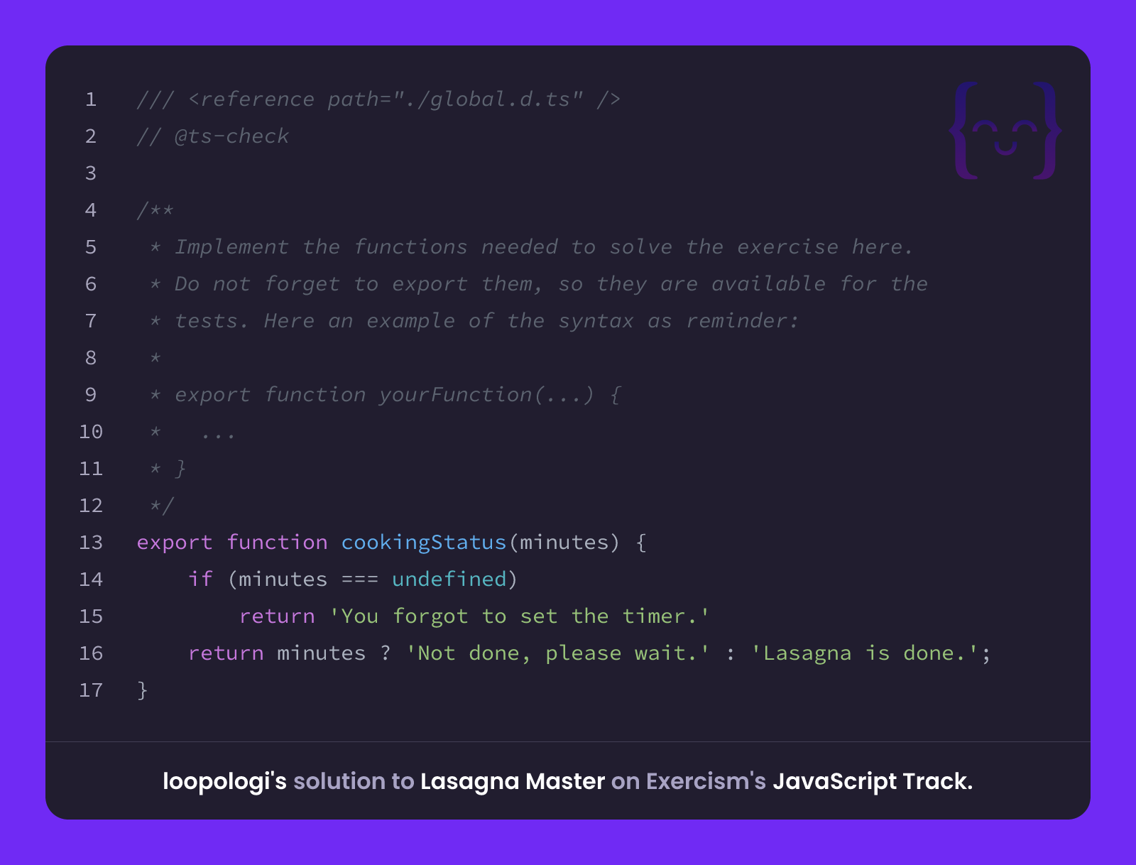 loopologi's solution for Lasagna Master in JavaScript on Exercism