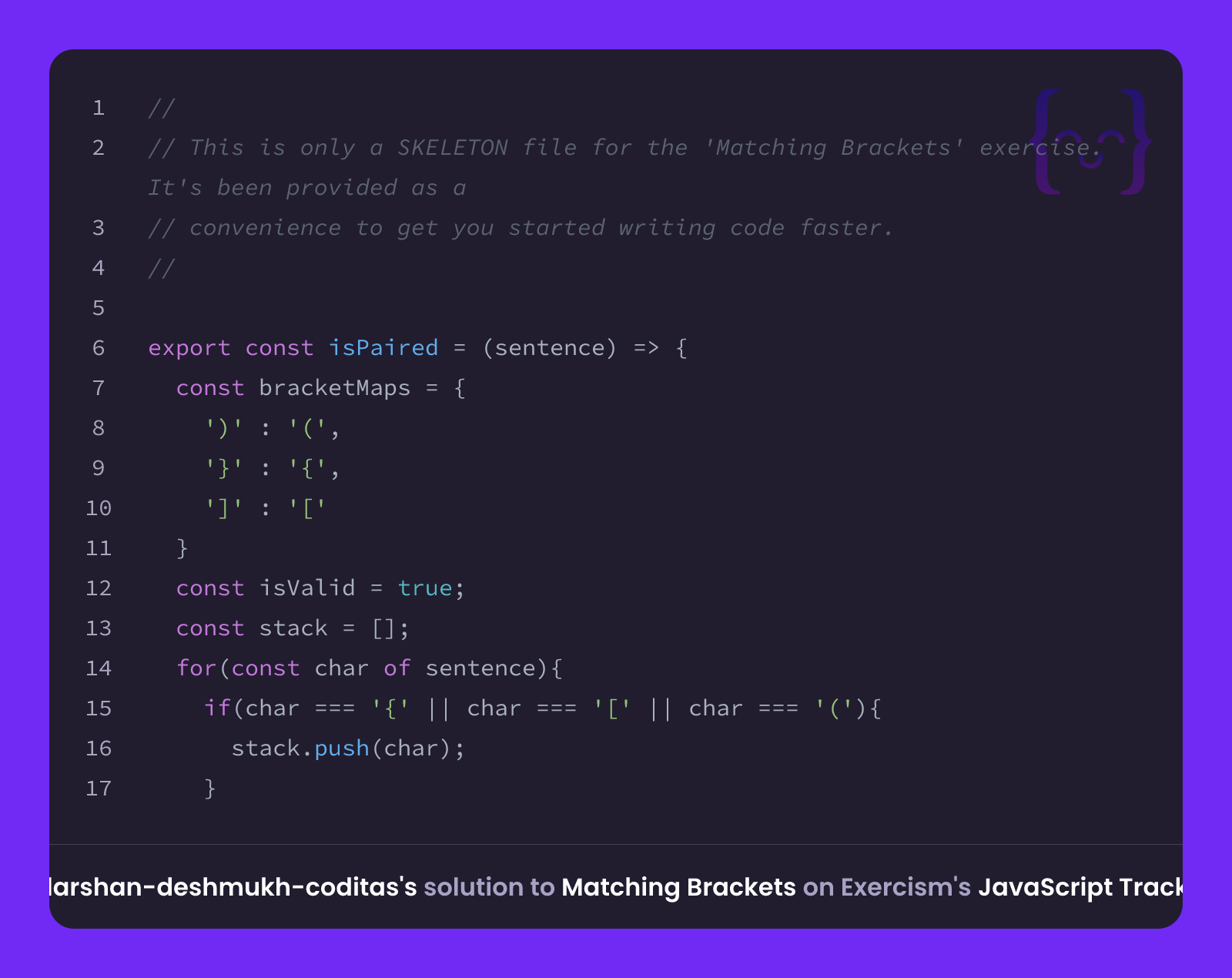 darshan-deshmukh-coditas's solution for Matching Brackets in JavaScript ...