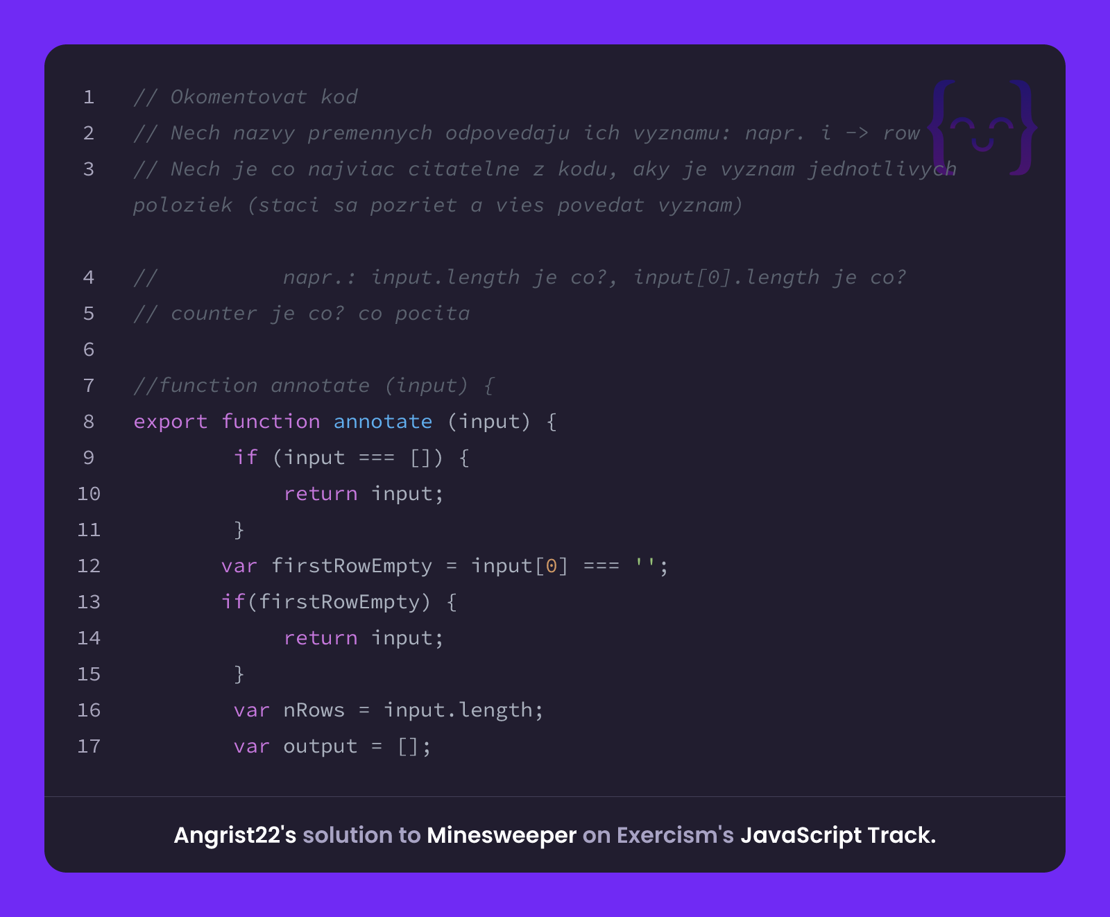 Angrist22's solution for Minesweeper in JavaScript on Exercism
