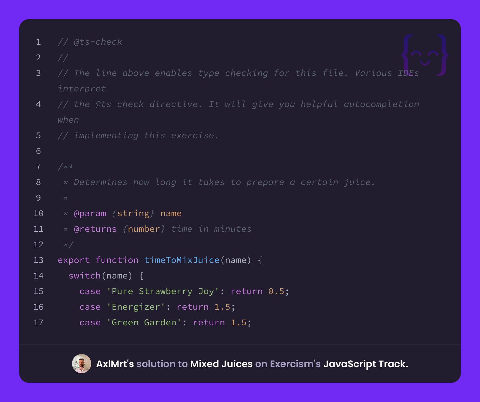 AxlMrt's solution for Mixed Juices in JavaScript on Exercism
