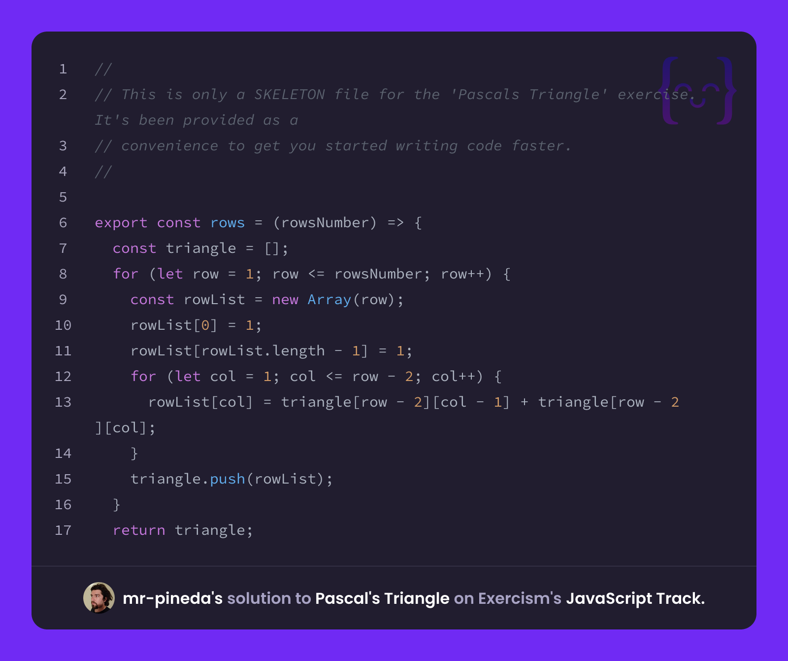 mr-pineda's solution for Pascal's Triangle in JavaScript on Exercism
