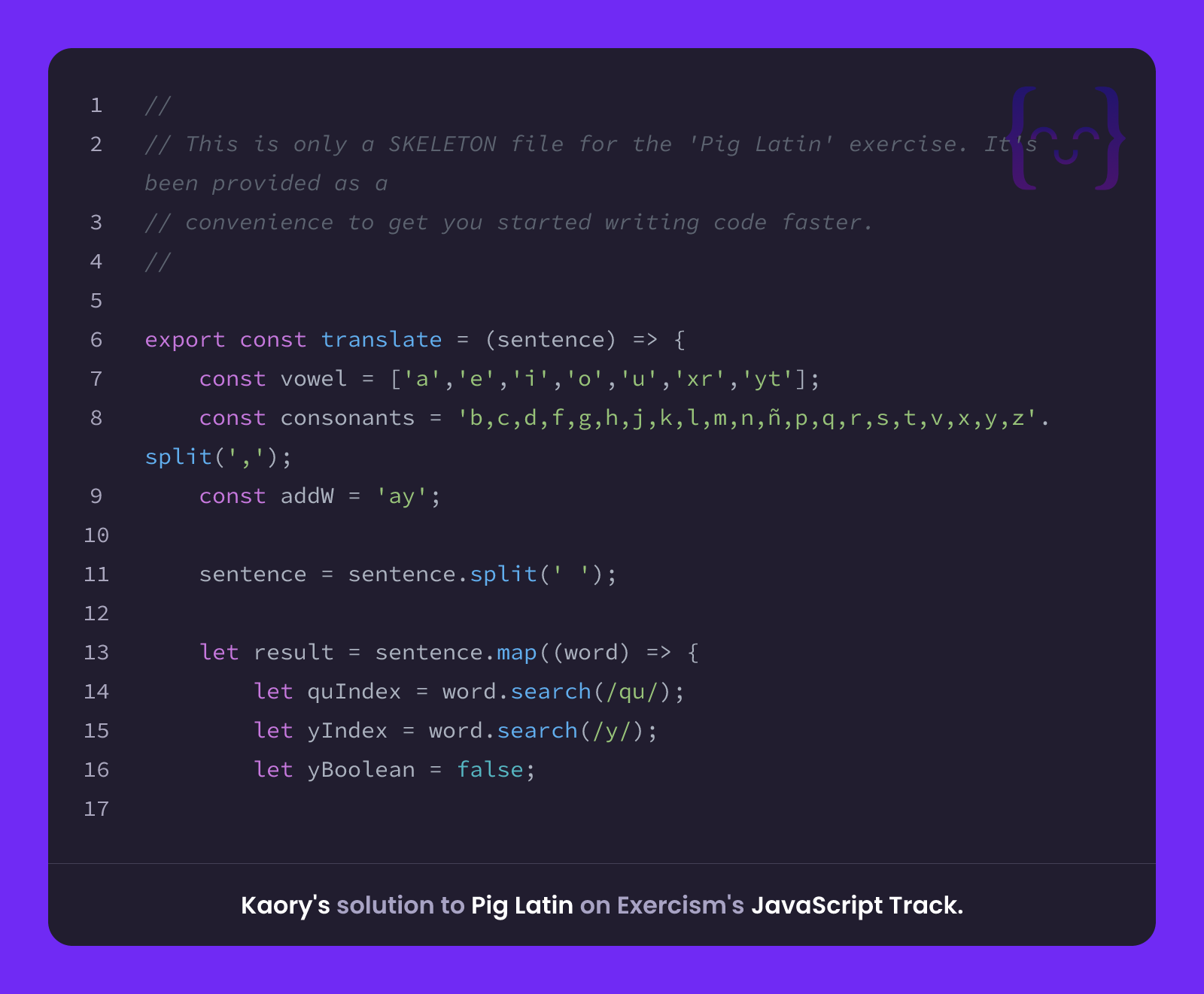 Kaory's solution for Pig Latin in JavaScript on Exercism