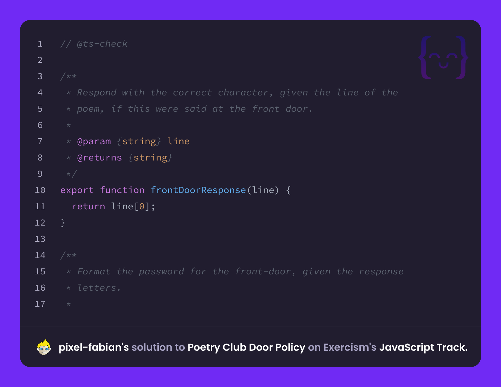 pixel-fabian's solution for Poetry Club Door Policy in JavaScript on ...