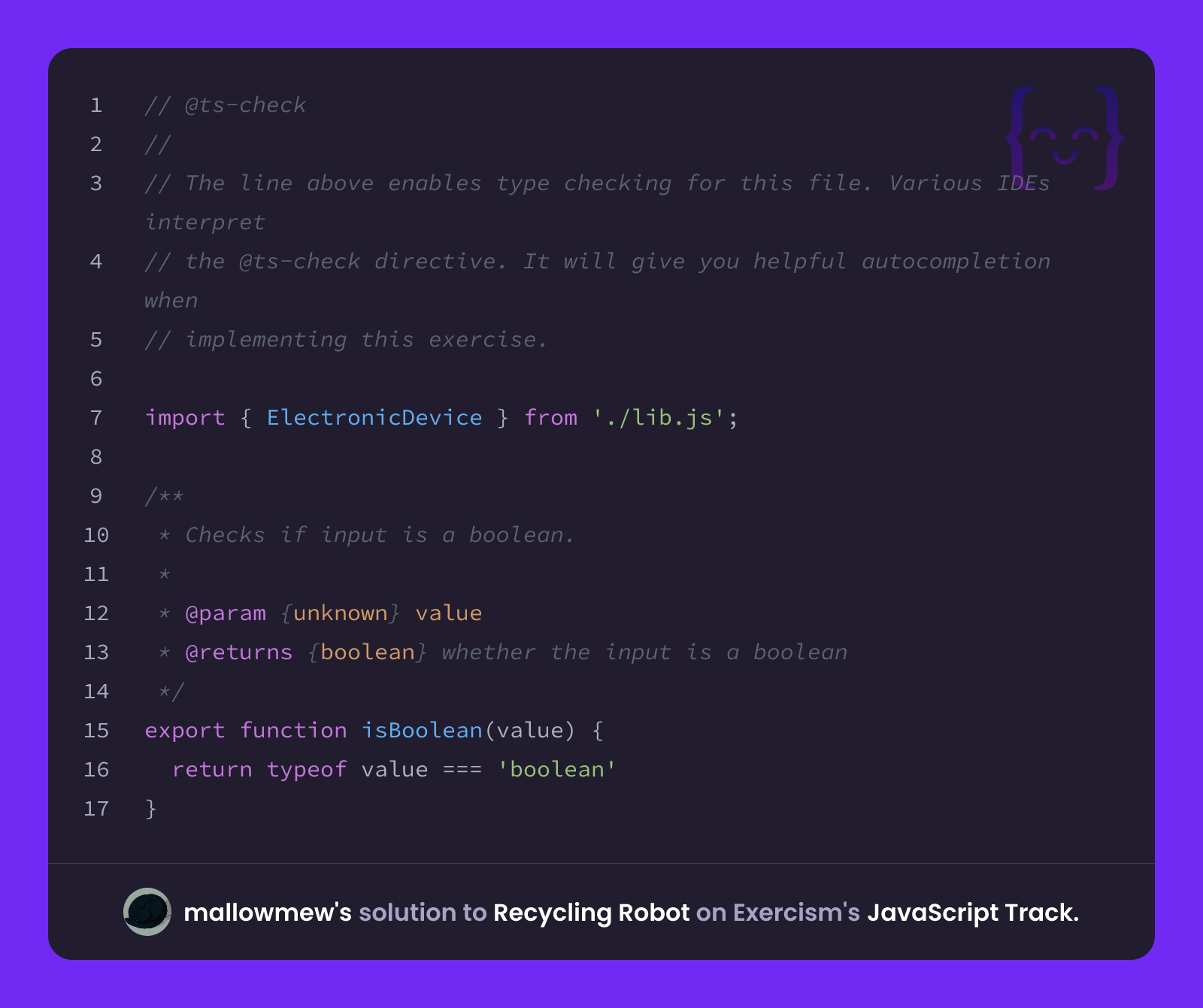 mallowmew's solution for Recycling Robot in JavaScript on Exercism