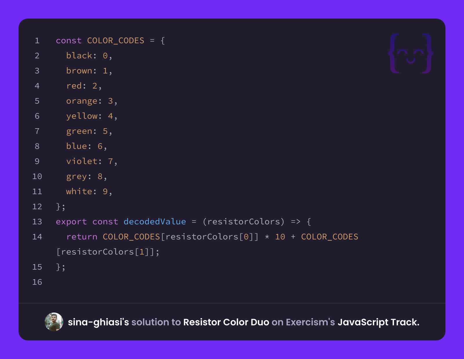 sina-ghiasi's solution for Resistor Color Duo in JavaScript on Exercism