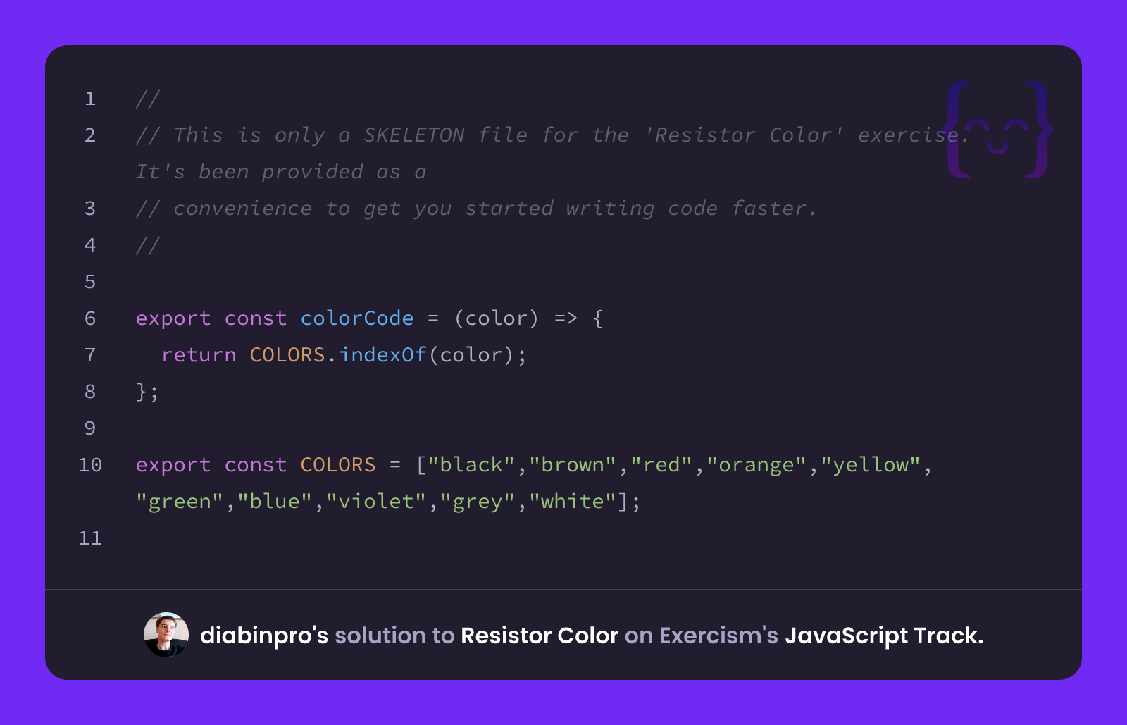 diabinpro's solution for Resistor Color in JavaScript on Exercism