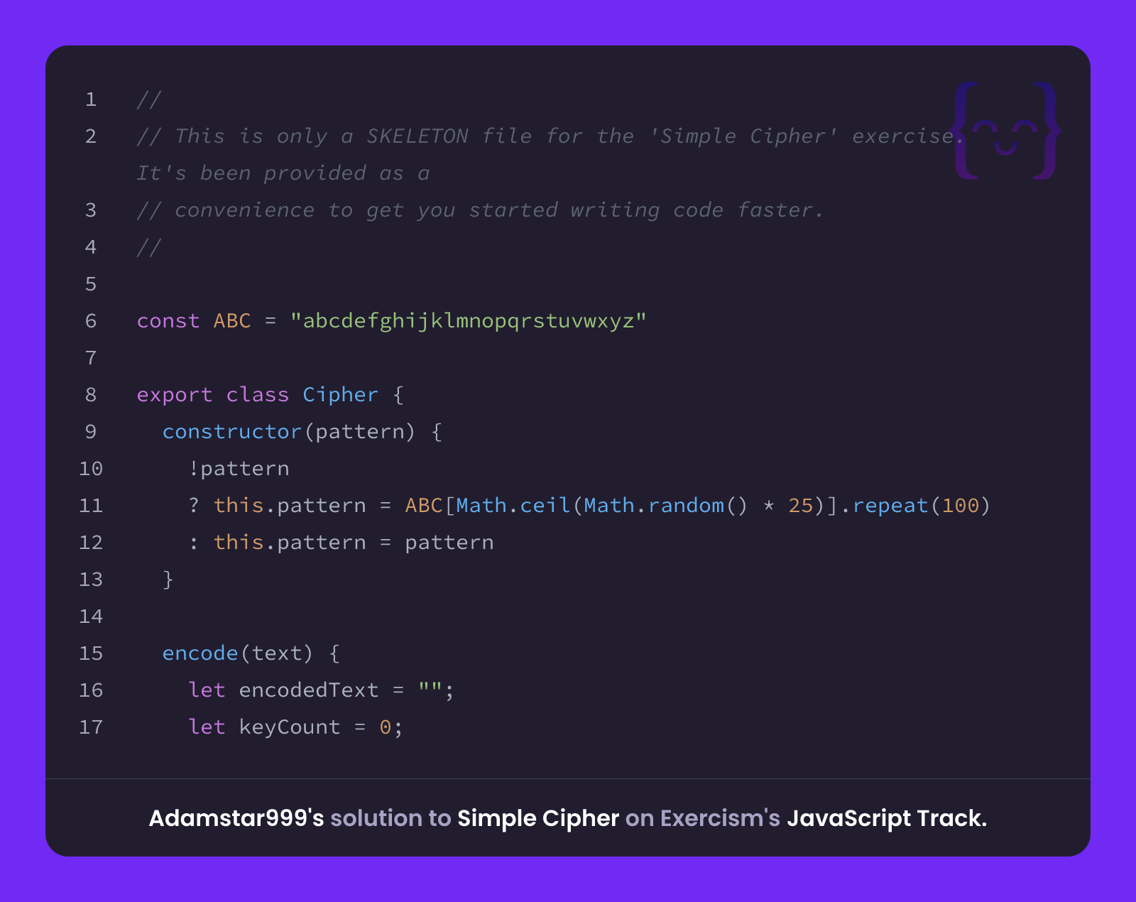 Adamstar999's solution for Simple Cipher in JavaScript on Exercism