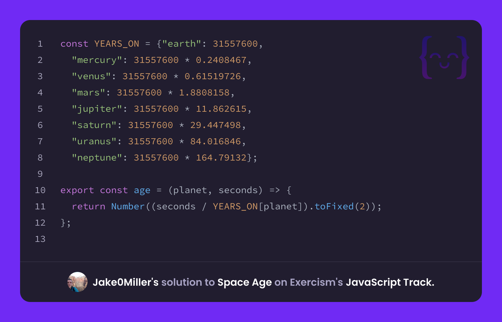 Jake0Miller's solution for Space Age in JavaScript on Exercism