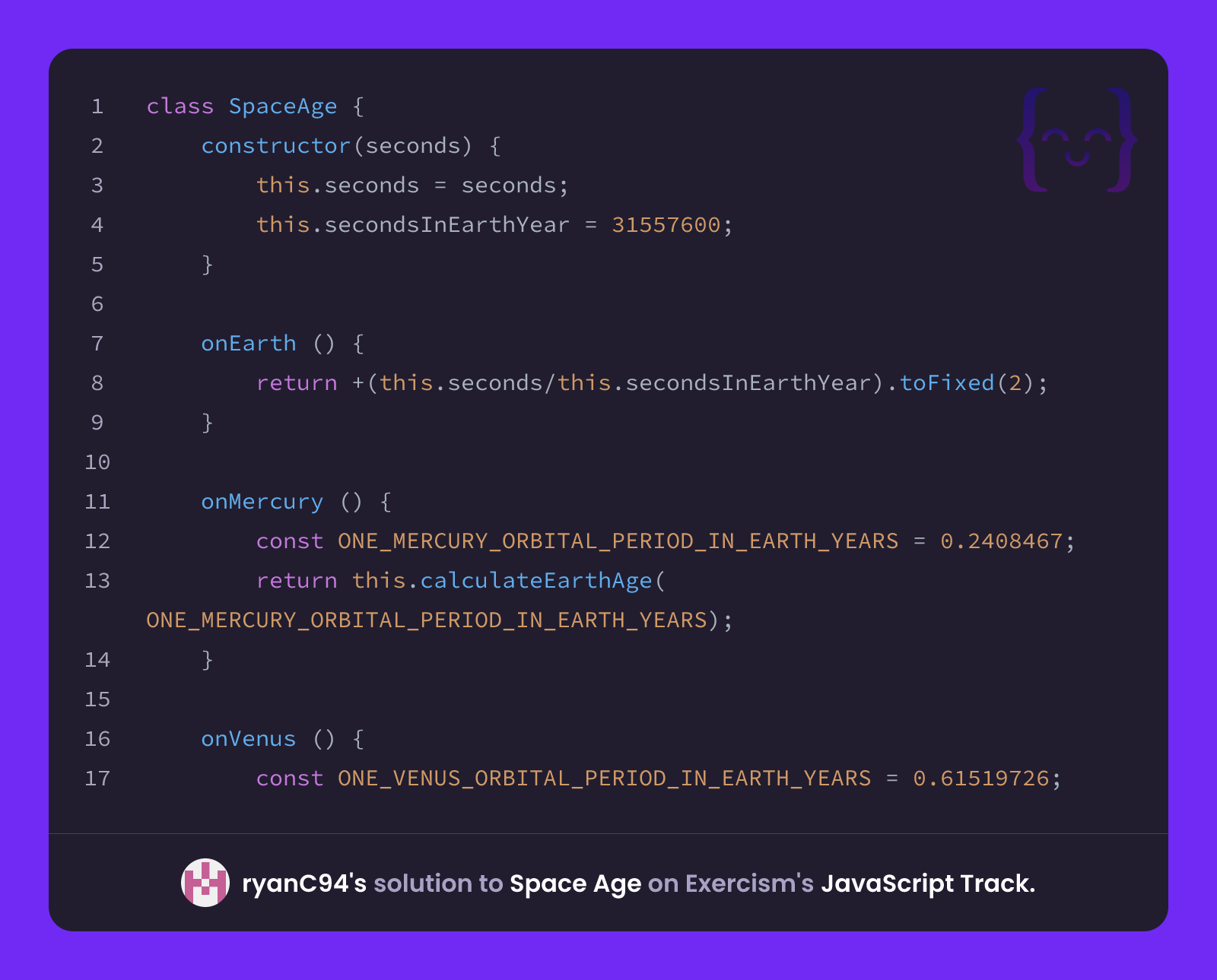 ryanC94's solution for Space Age in JavaScript on Exercism