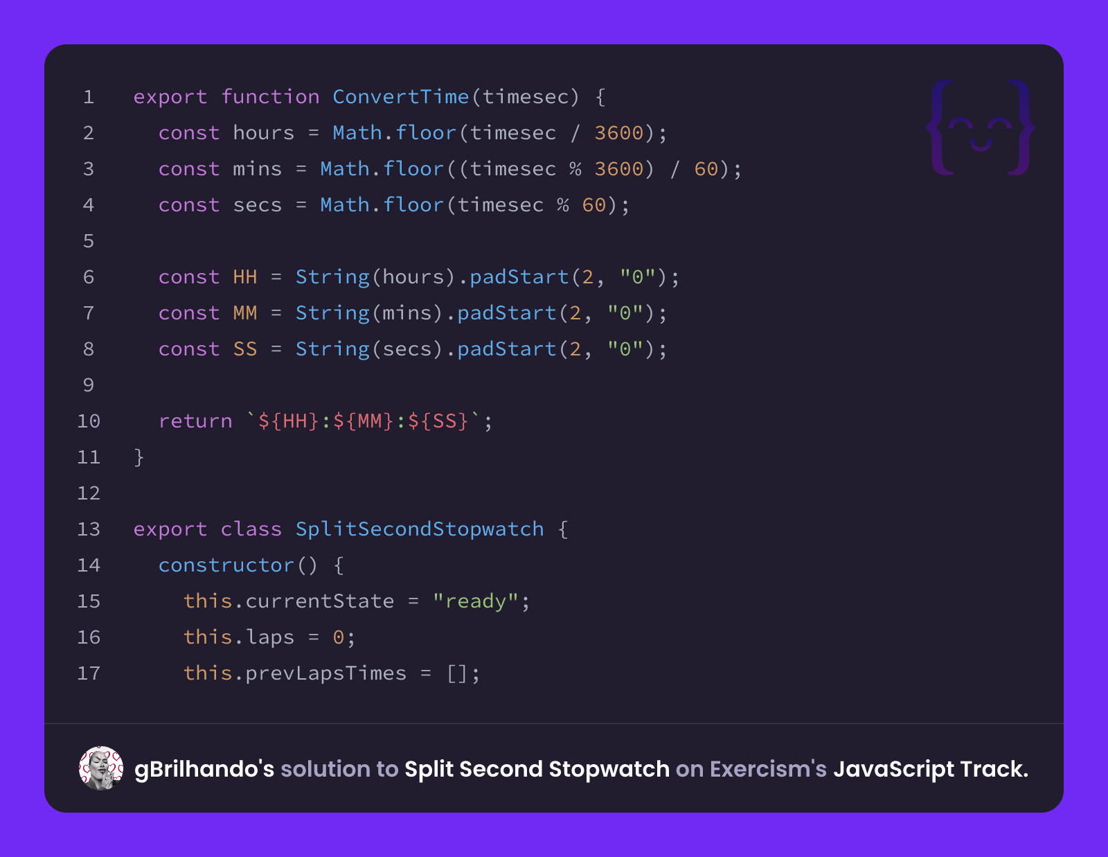 gBrilhando's solution for Split Second Stopwatch in JavaScript on Exercism