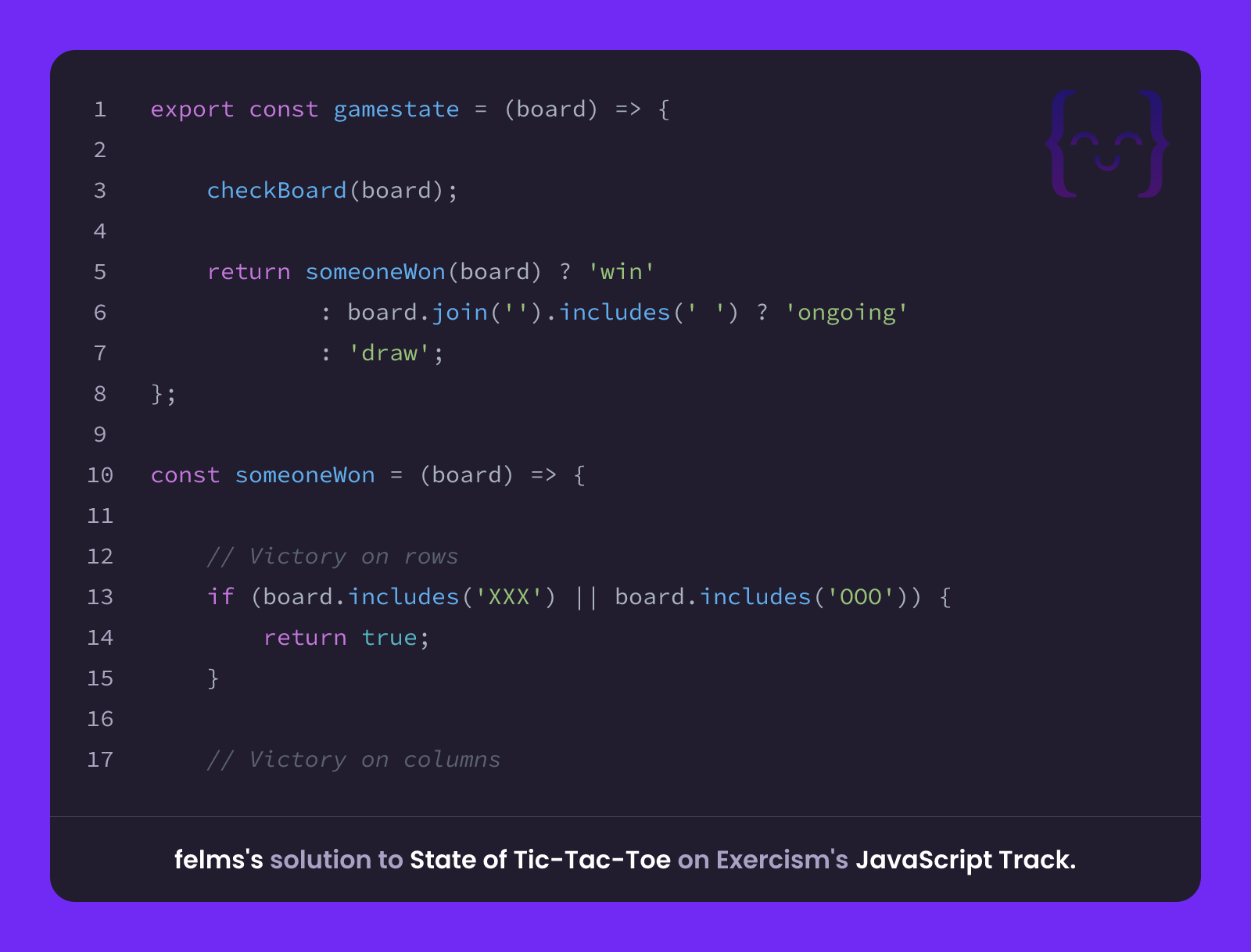 felms's solution for State of Tic-Tac-Toe in JavaScript on Exercism