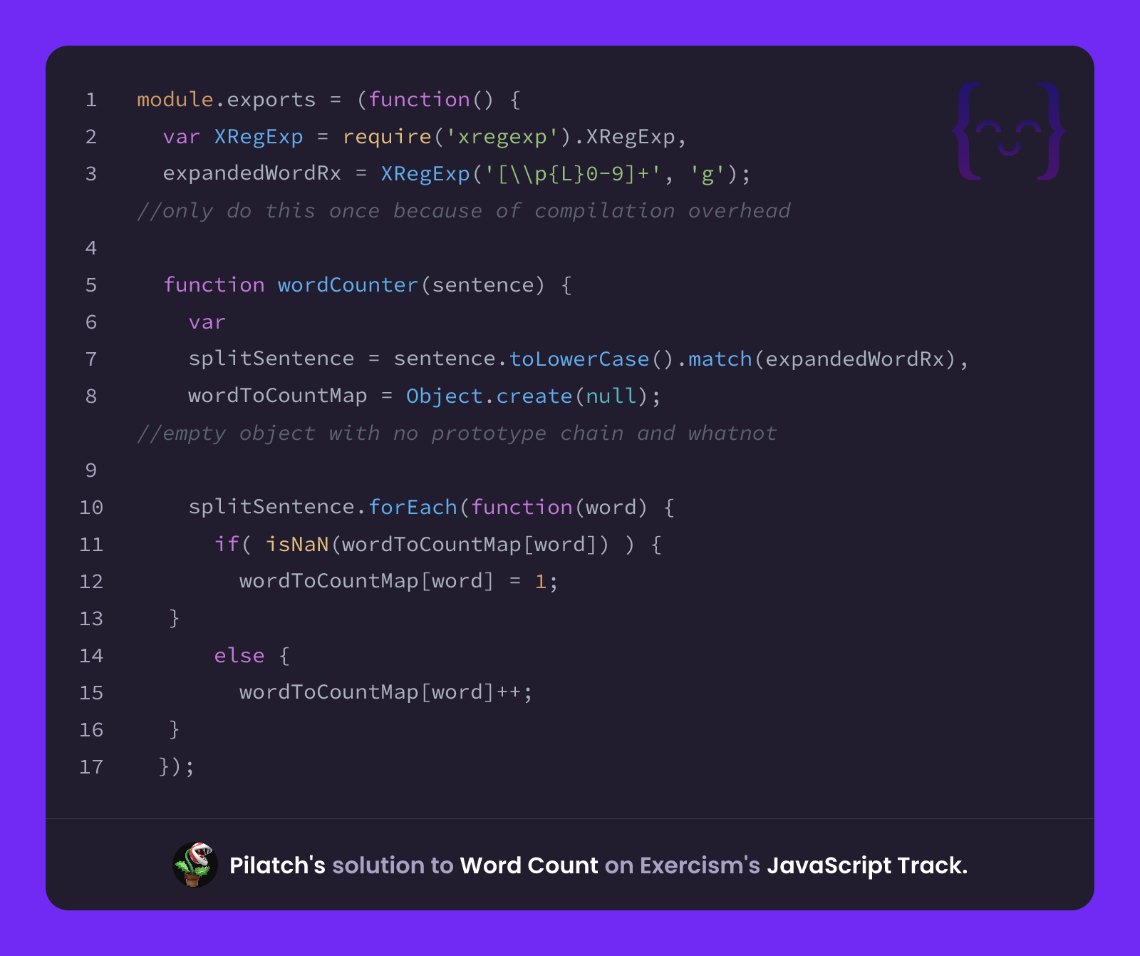Pilatch's solution for Word Count in JavaScript on Exercism