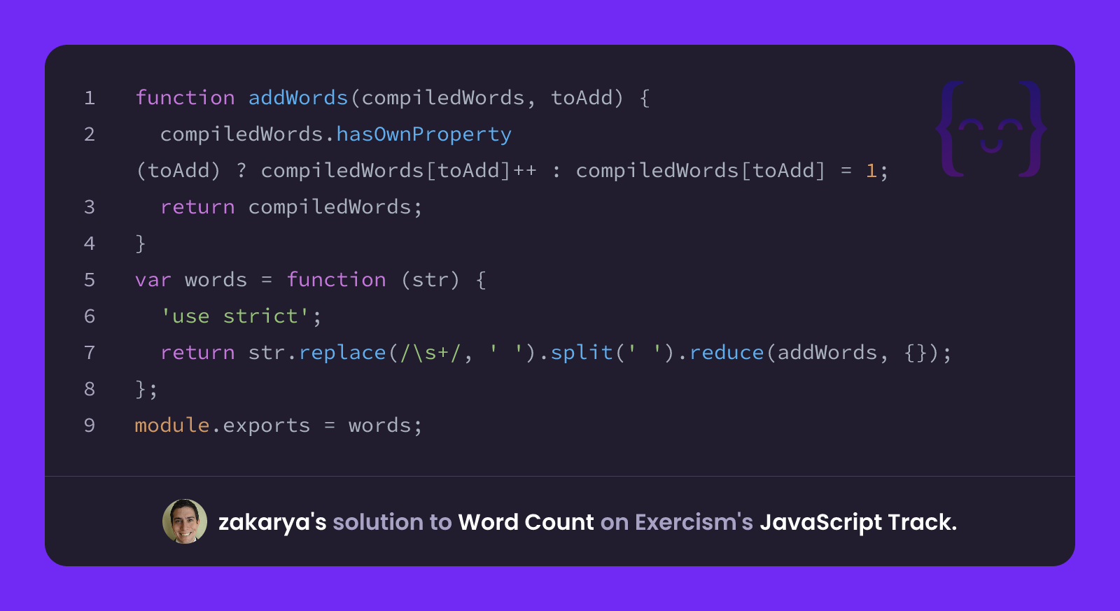 zakarya's solution for Word Count in JavaScript on Exercism