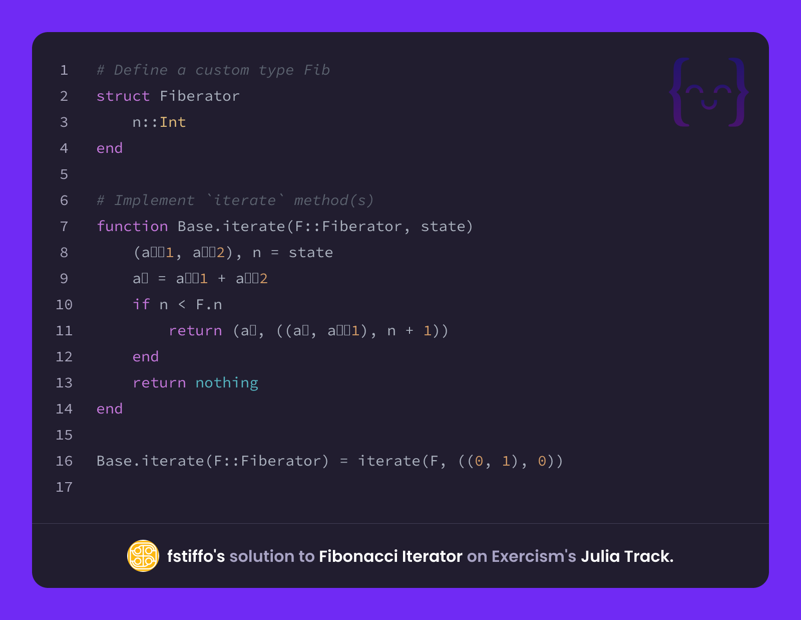 fstiffo's solution for Fibonacci Iterator in Julia on Exercism