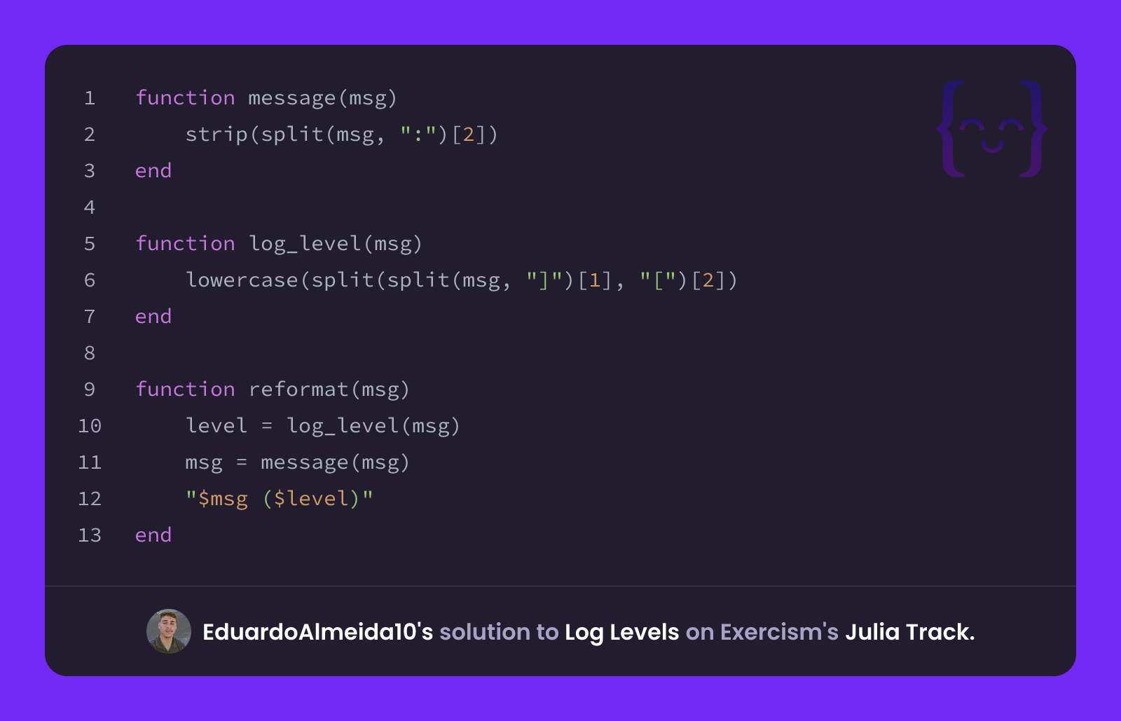EduardoAlmeida10's solution for Log Levels in Julia on Exercism