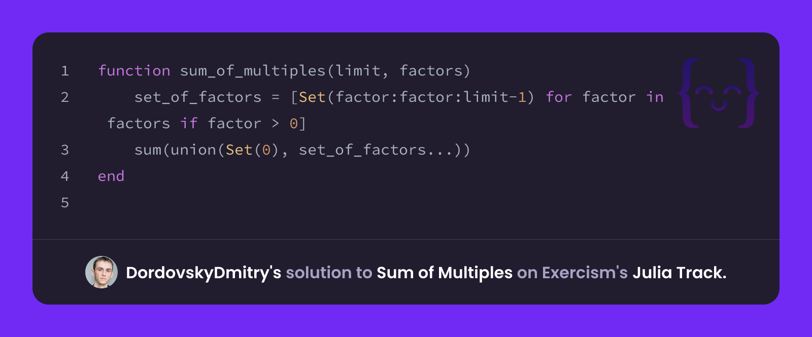 DordovskyDmitry's solution for Sum of Multiples in Julia on Exercism