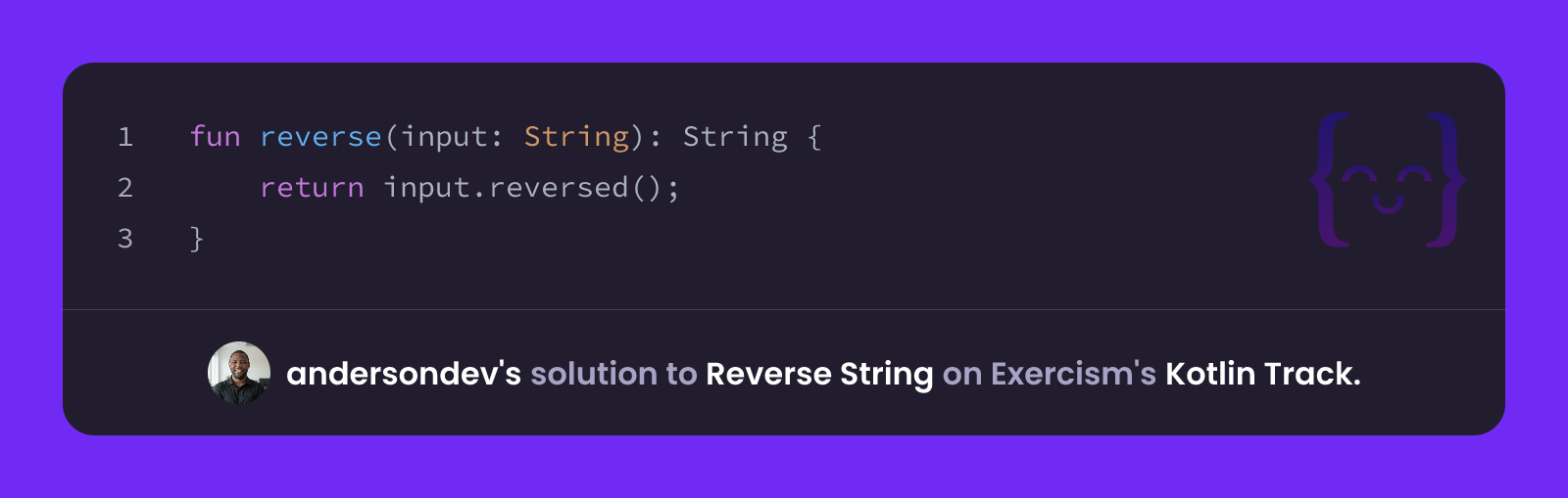 andersondev's solution for Reverse String in Kotlin on Exercism