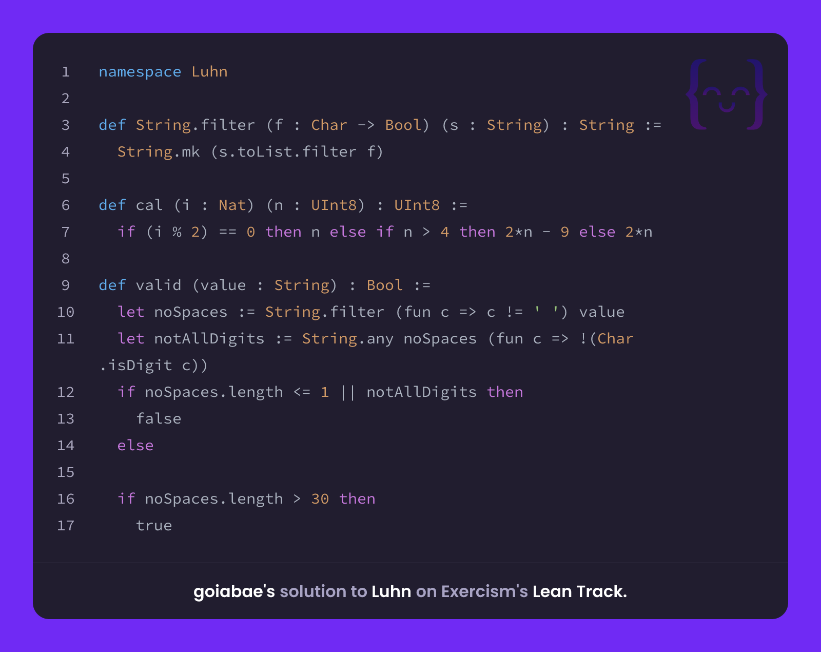 goiabae's solution for Luhn in Lean on Exercism