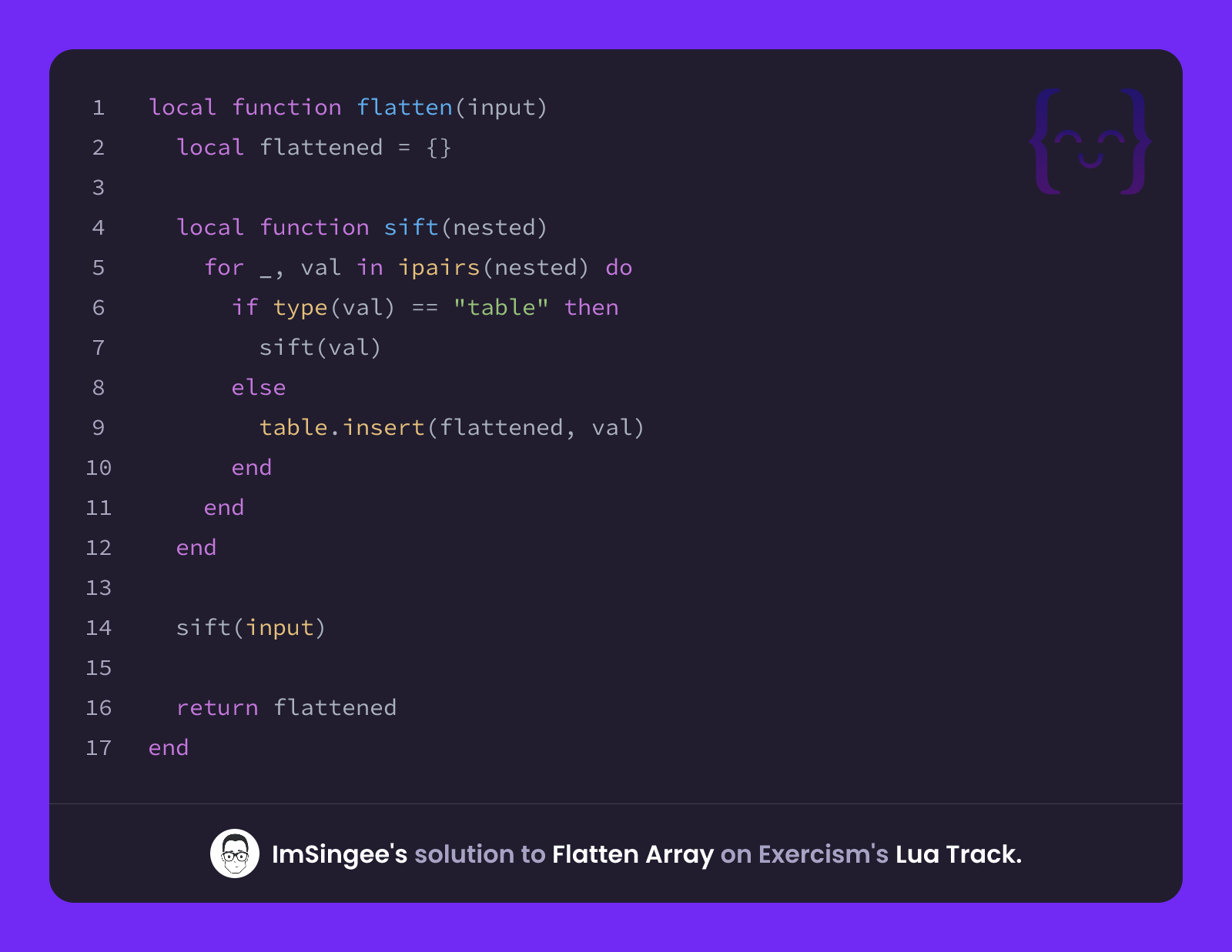 ImSingee's solution for Flatten Array in Lua on Exercism