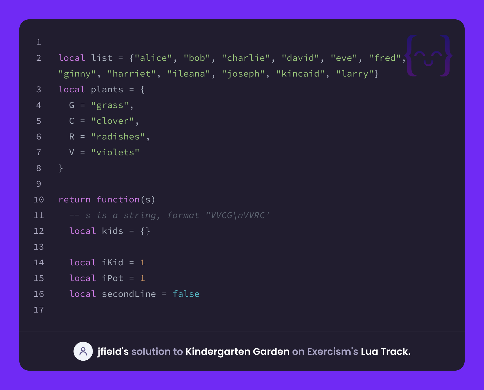 jfield's solution for Kindergarten Garden in Lua on Exercism
