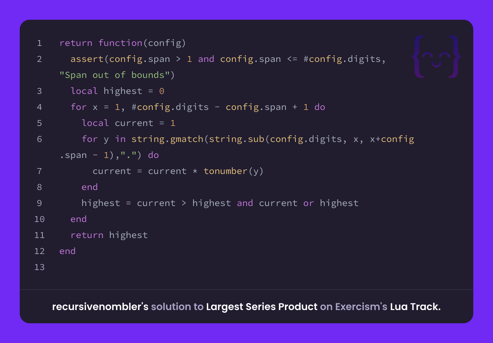 recursivenombler's solution for Largest Series Product in Lua on Exercism