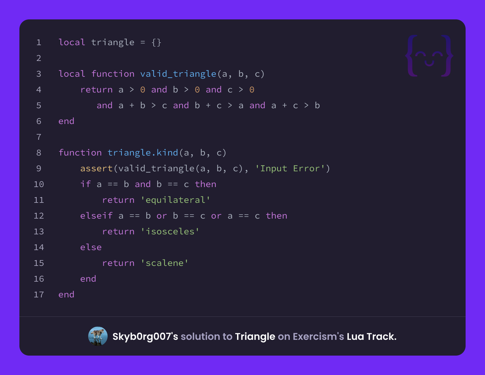 Skyb0rg007's solution for Triangle in Lua on Exercism
