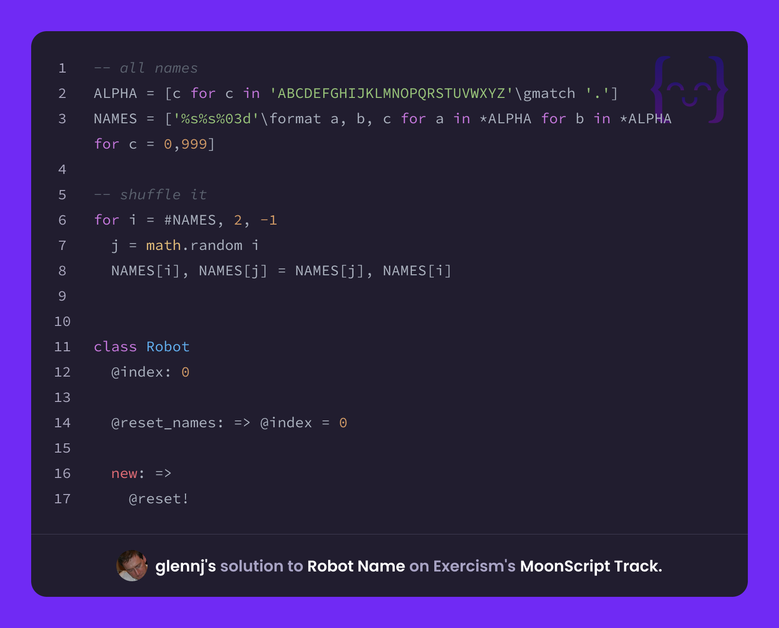 glennj's solution for Robot Name in MoonScript on Exercism