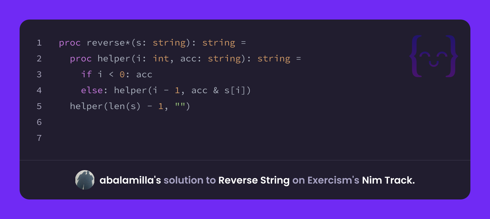 abalamilla's solution for Reverse String in Nim on Exercism