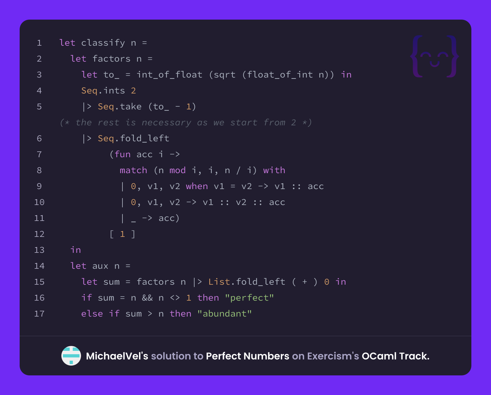 MichaelVel's solution for Perfect Numbers in OCaml on Exercism