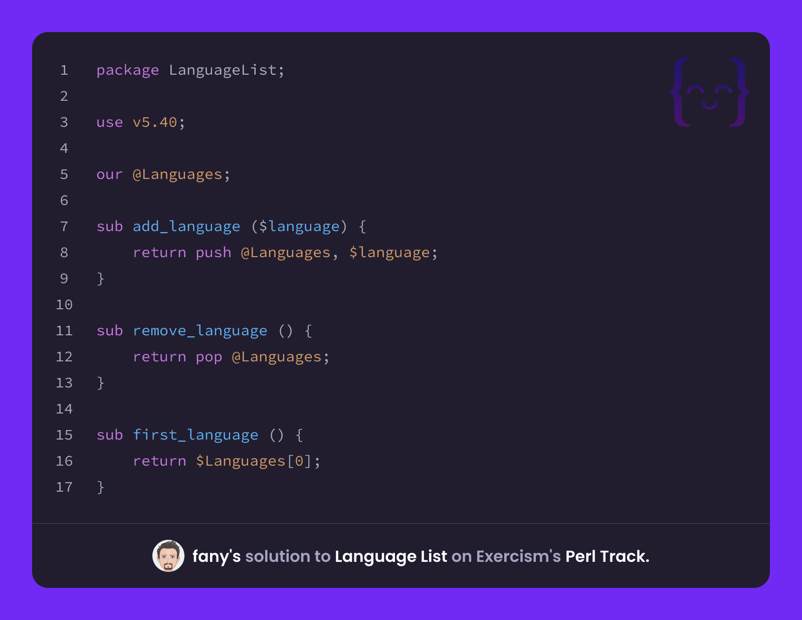 fany's solution for Language List in Perl on Exercism