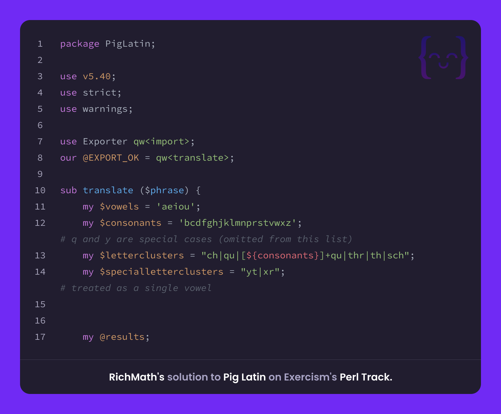 RichMath's solution for Pig Latin in Perl on Exercism