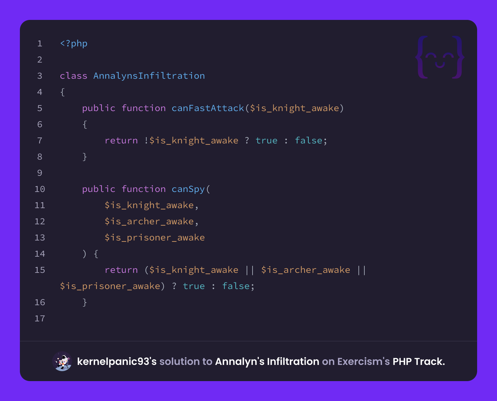kernelpanic93's solution for Annalyn's Infiltration in PHP on Exercism