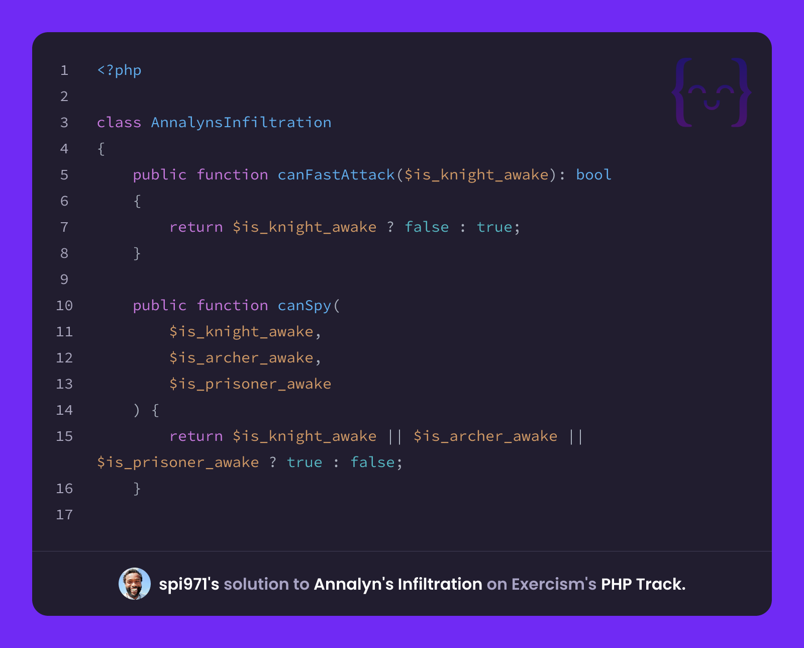 spi971's solution for Annalyn's Infiltration in PHP on Exercism
