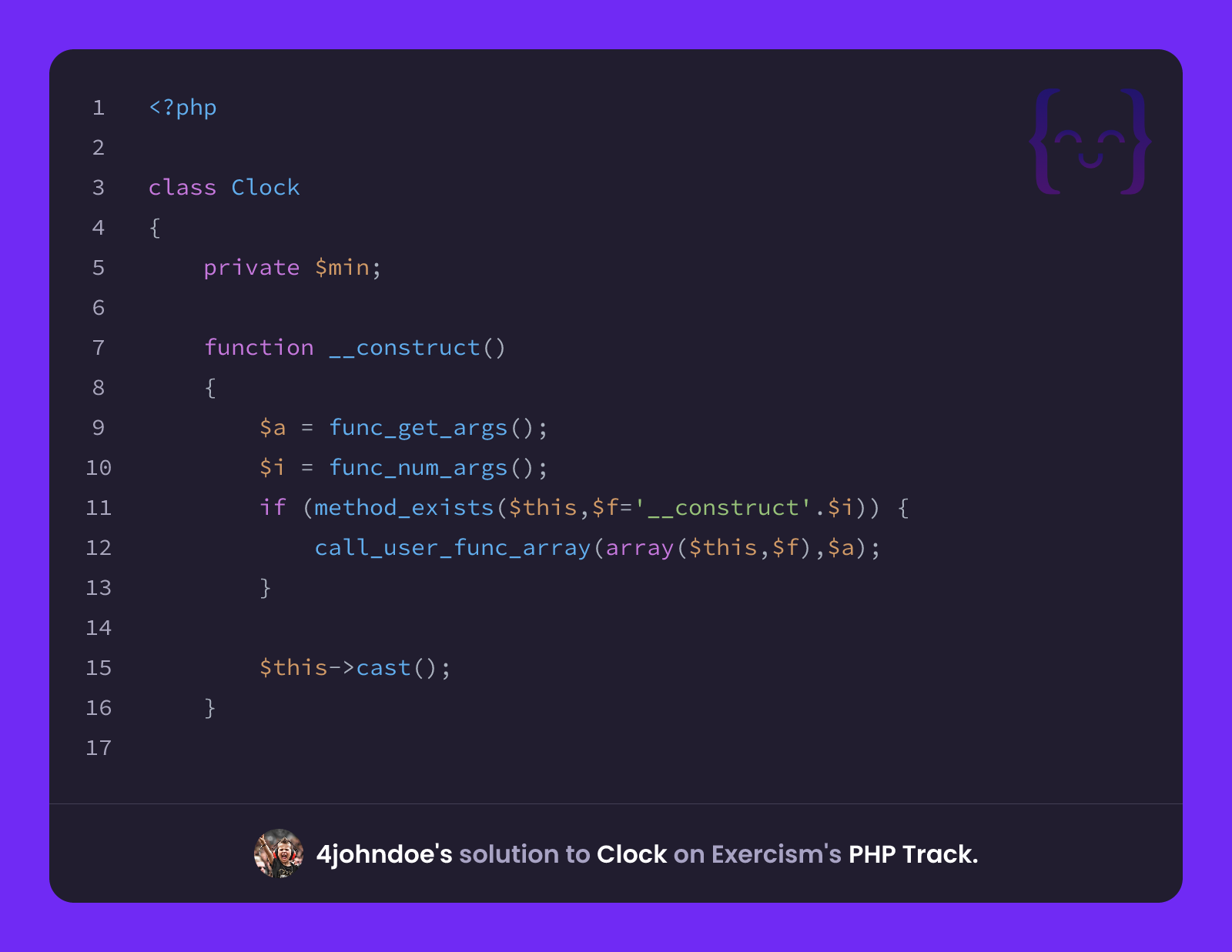 4johndoe's solution for Clock in PHP on Exercism