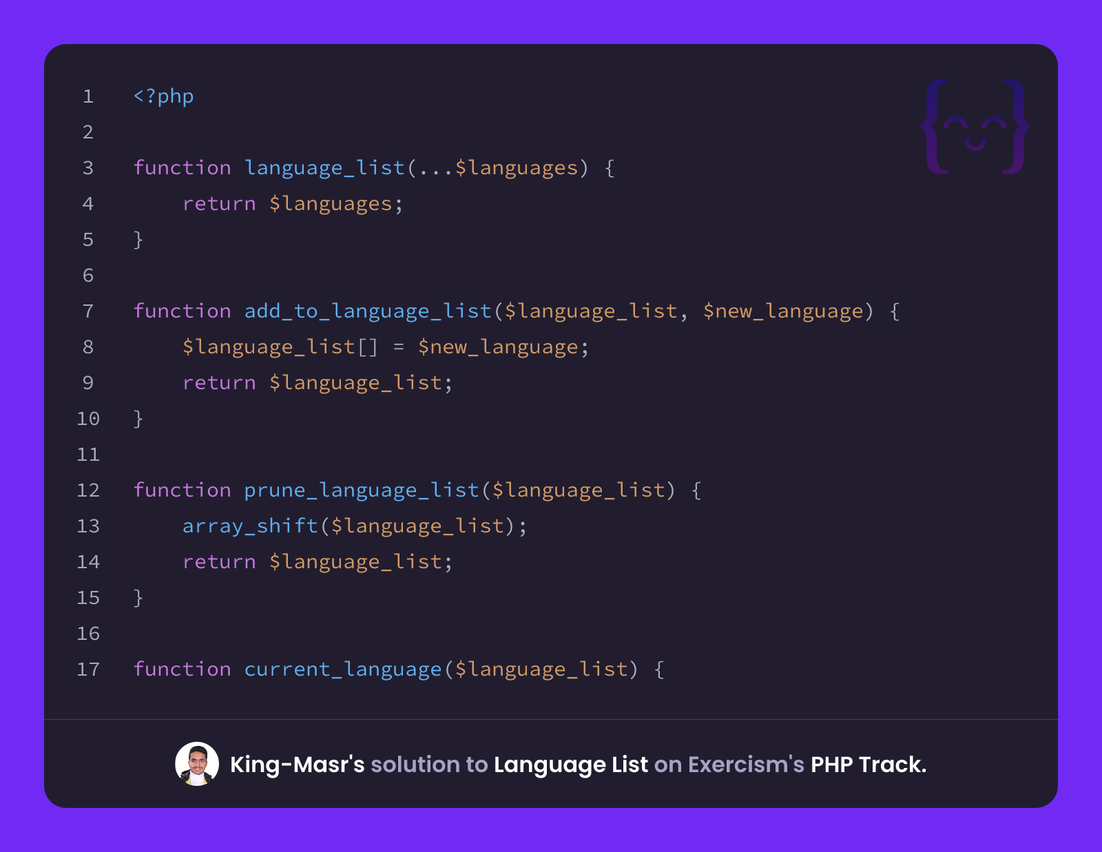 King-Masr's solution for Language List in PHP on Exercism