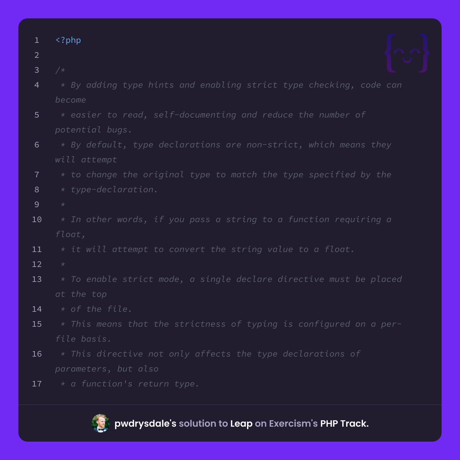 pwdrysdale's solution for Leap in PHP on Exercism