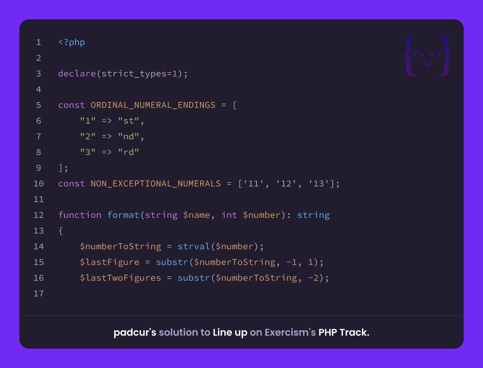 padcur's solution for Line up in PHP on Exercism