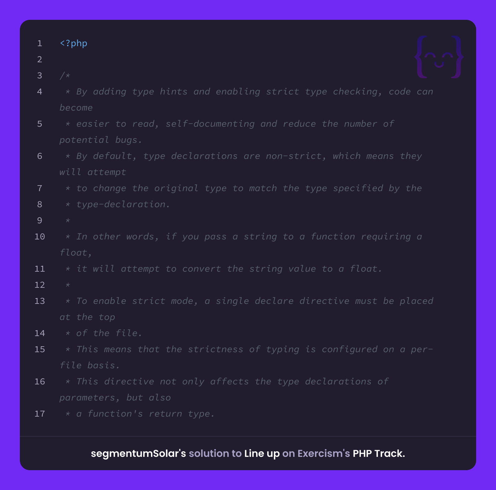 segmentumSolar's solution for Line up in PHP on Exercism