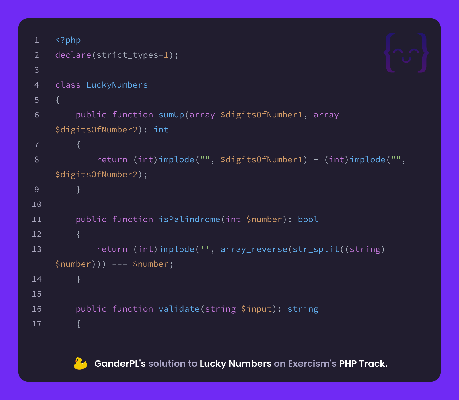 GanderPL's solution for Lucky Numbers in PHP on Exercism