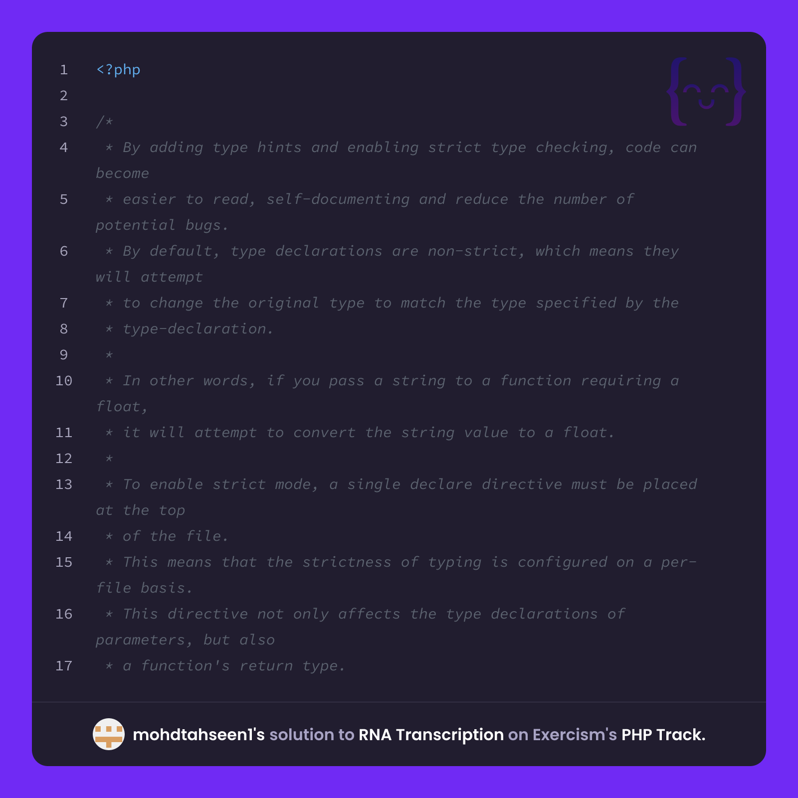 mohdtahseen1's solution for RNA Transcription in PHP on Exercism