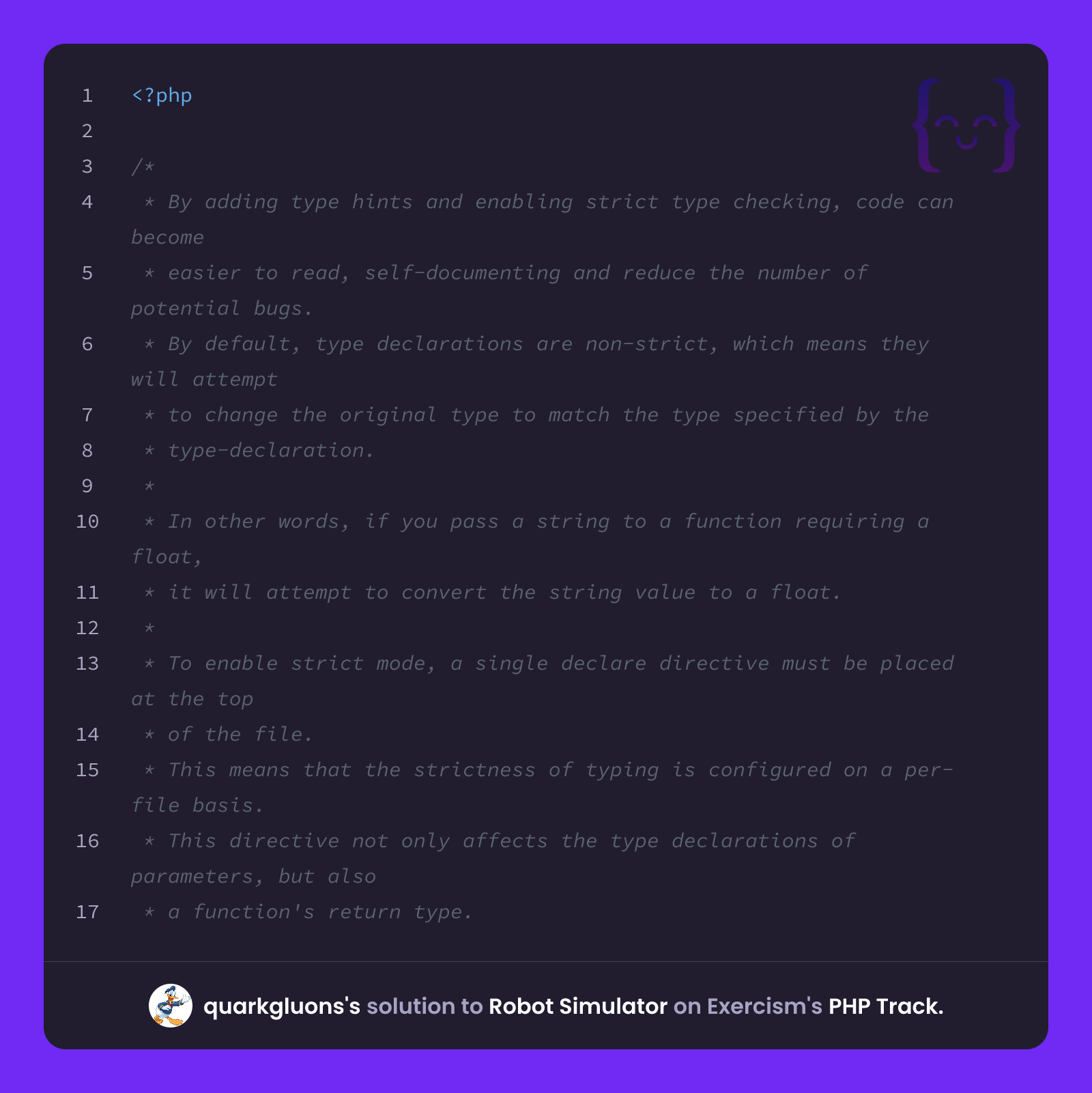Robot Simulation Exercise quarkgluons's solution for Robot Simulator in PHP on Exercism