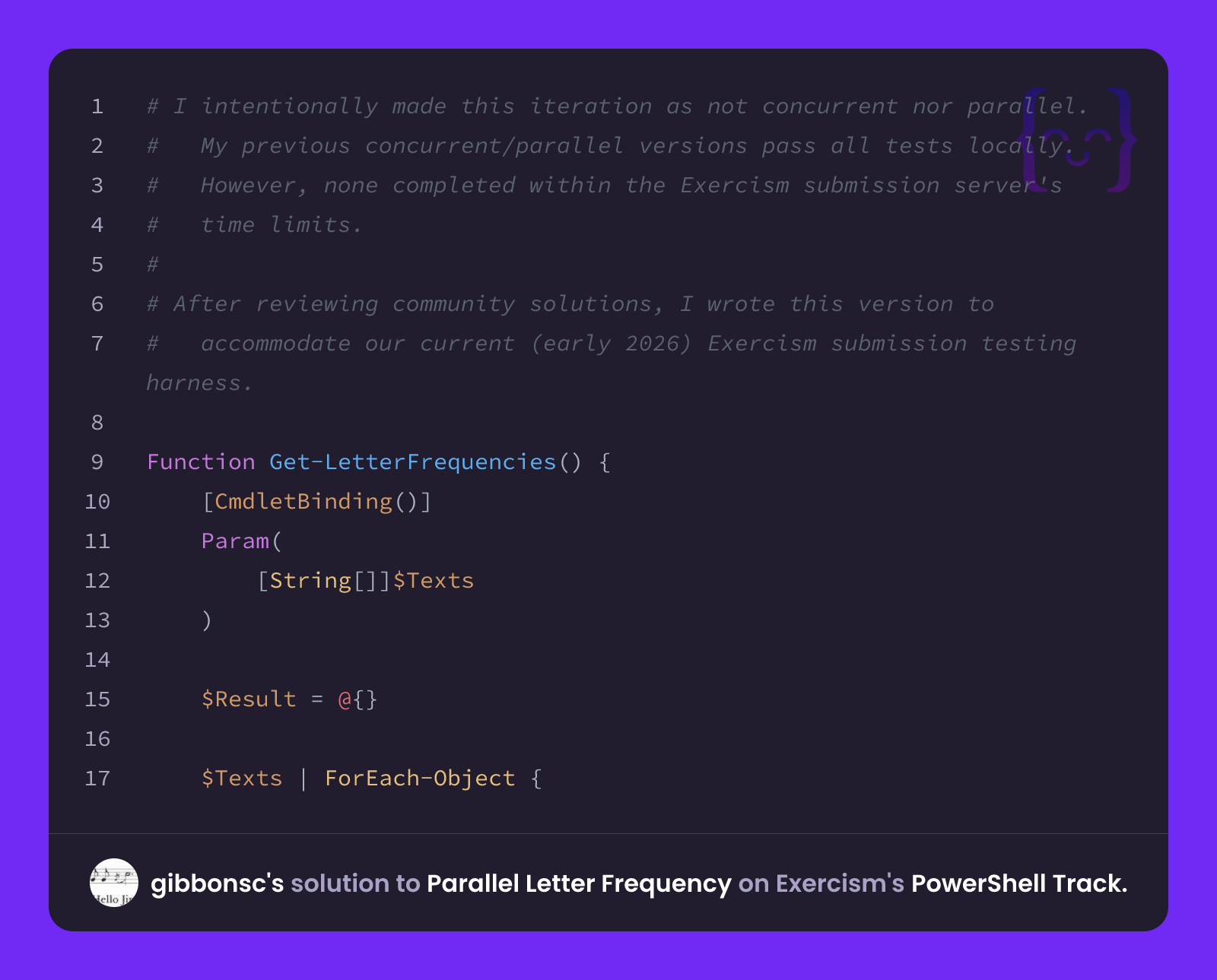 gibbonsc's solution for Parallel Letter Frequency in PowerShell on Exercism