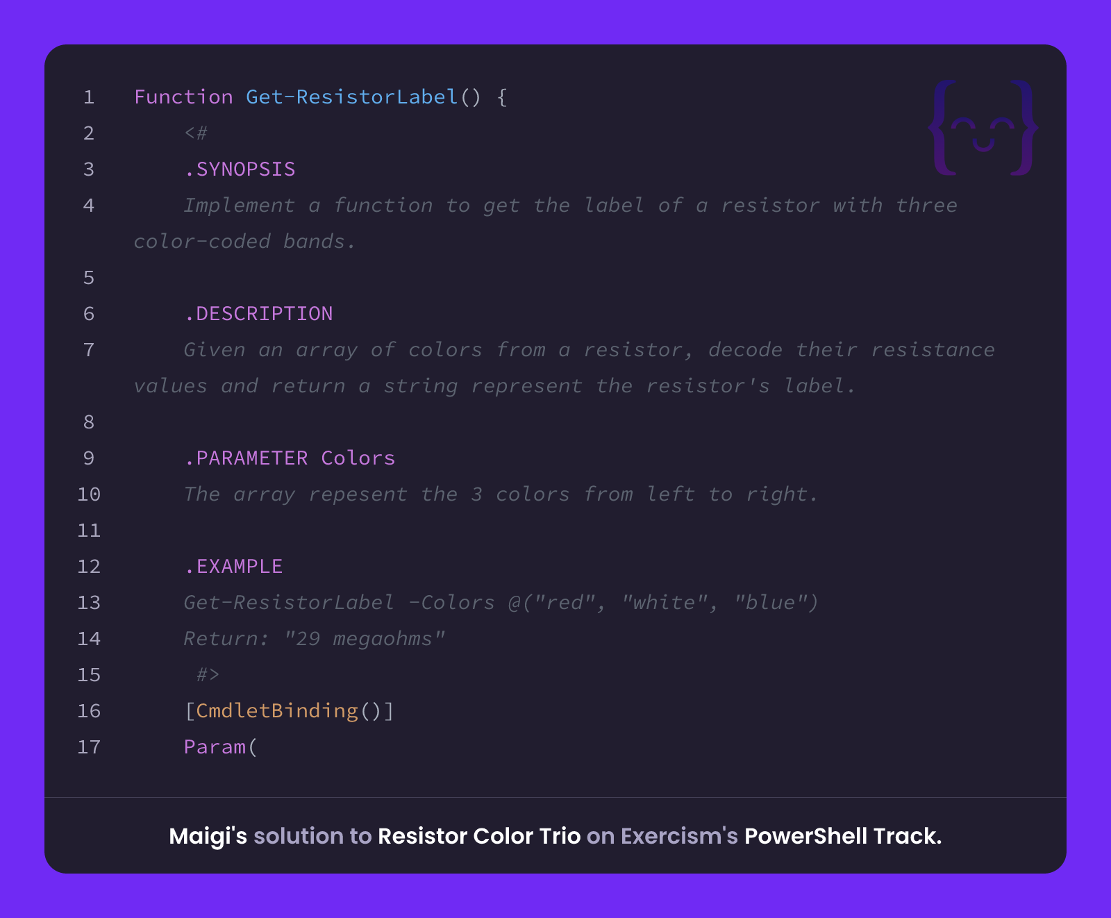 Color Trio Computer Maigi's solution for Resistor Color Trio in PowerShell on Exercism