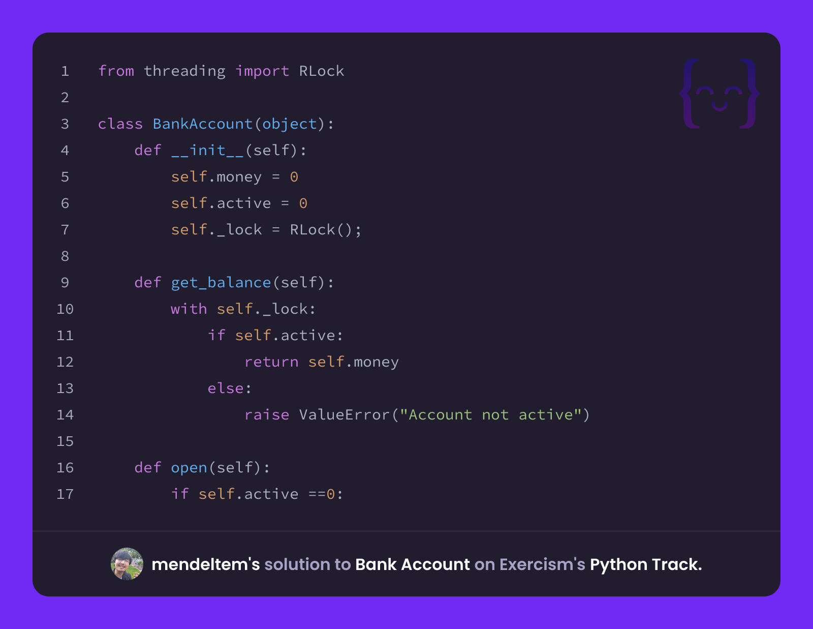 mendeltem's solution for Bank Account in Python on Exercism
