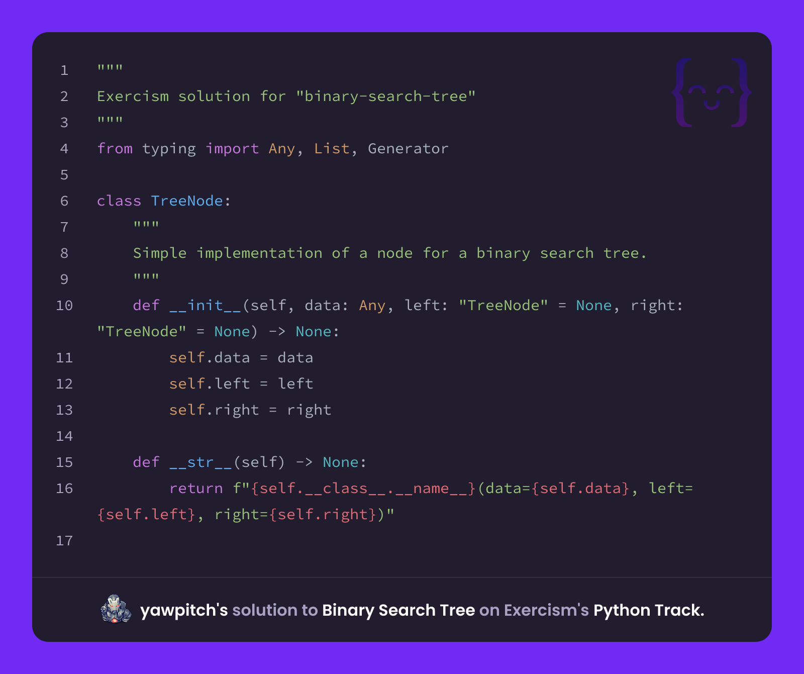yawpitch's solution for Binary Search Tree in Python on Exercism